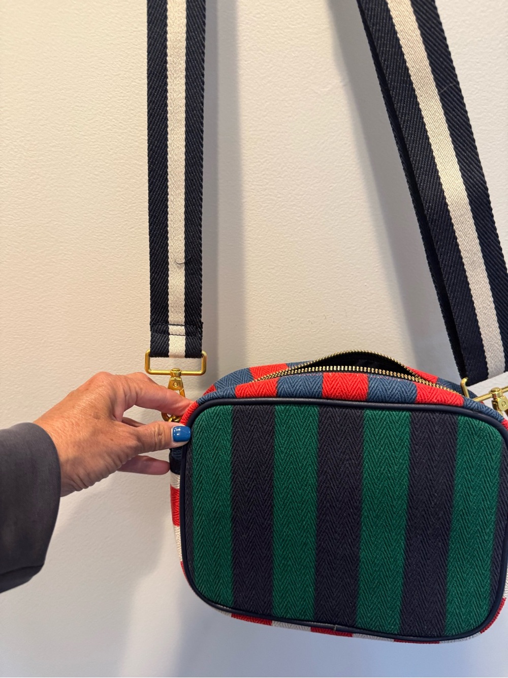 Boden Striped Mini Crossbody in Green, Navy & Red - Picture 5 of 5